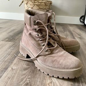 Dusty rose faded timberland combat style boots.